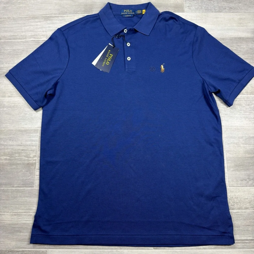 $118 Polo Ralph Lauren Polo Shirt Men's Medium Classic Fit Short Sleeve Blue New